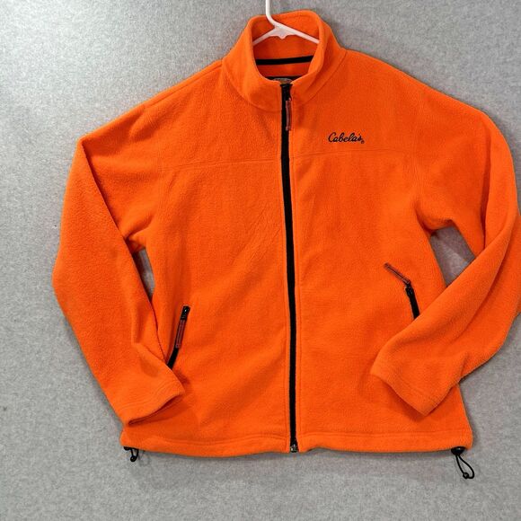 Cabelas Mens M Fleece Jacket hunting safety orange Hi Vis full Zip pockets - Picture 1 of 15